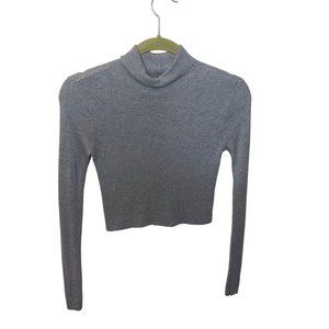 Kendall + Kylie Cropped Gray Long Sleeve Wool Turtle Neck Top Womens Size XS